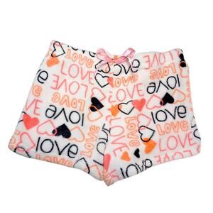 Body Basics‎ Fleece Love Sleep Pajama Shorts L White Pink PJ Lounge Heart Fluffy